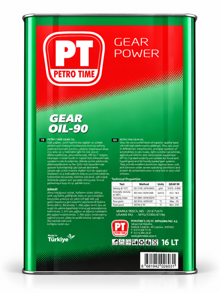 Petro Time Gear Oil SAE 90 API GL-1 Asansör ve Şanzıman Dişli Yağı 16 L