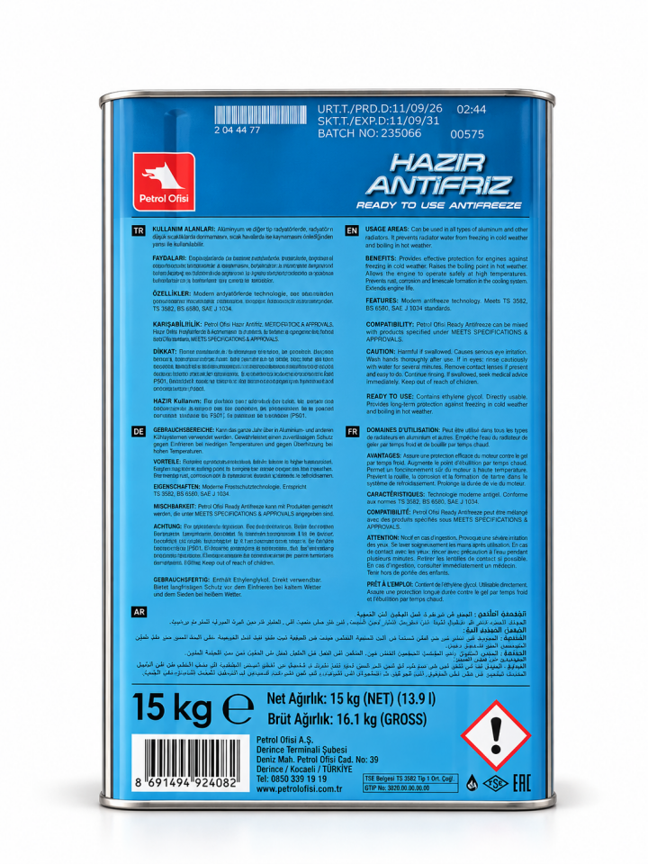 Petrol Ofisi Hazır Antifriz -40 Derece 15 Kg