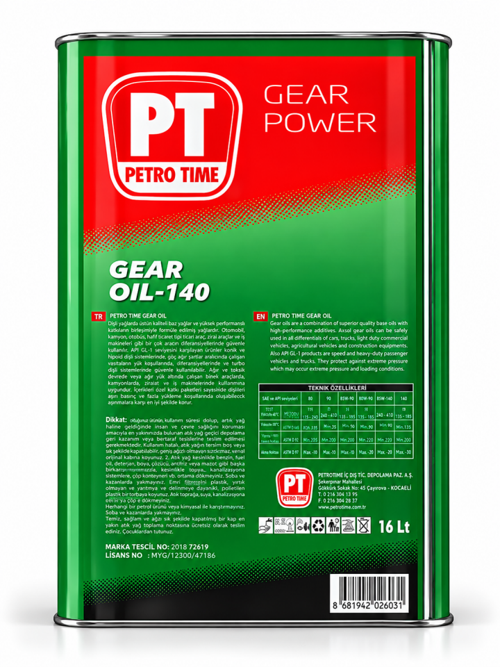 Petro Time Gear Oil - 140 API GL-1 Asansör ve Şanzıman Dişli Yağı 16 L