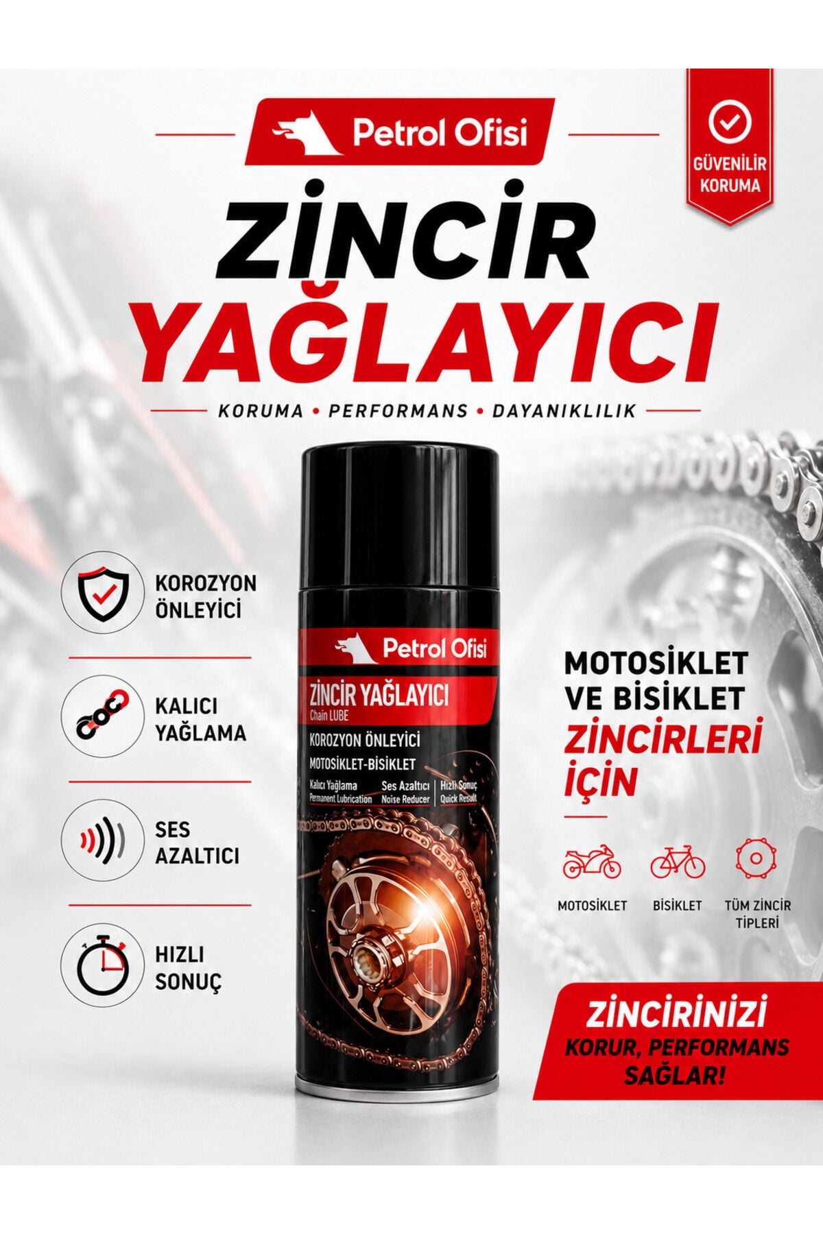Petrol Ofisi Zincir Yağlayıcı 400 ml Motosiklet Bisiklet O-Ring X-Ring Z-Ring Uyumlu