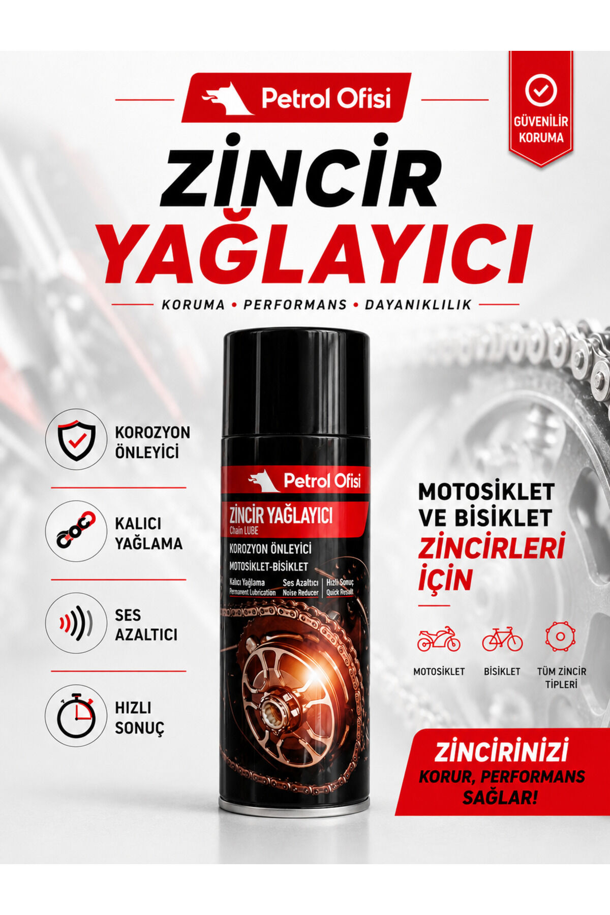 Petrol Ofisi Zincir Yağlayıcı 400 ml Motosiklet Bisiklet O-Ring X-Ring Z-Ring Uyumlu