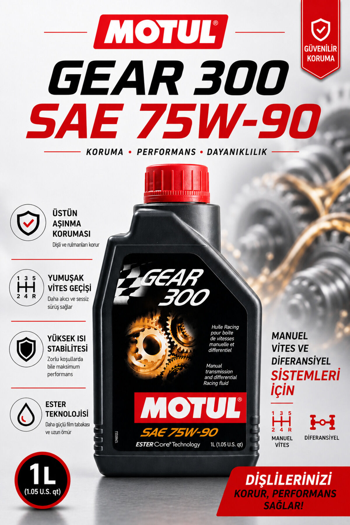 Motul Gear 300 75W-90 1 L Ester Core GL-4/GL-5 Şanzıman ve Diferansiyel Yağı
