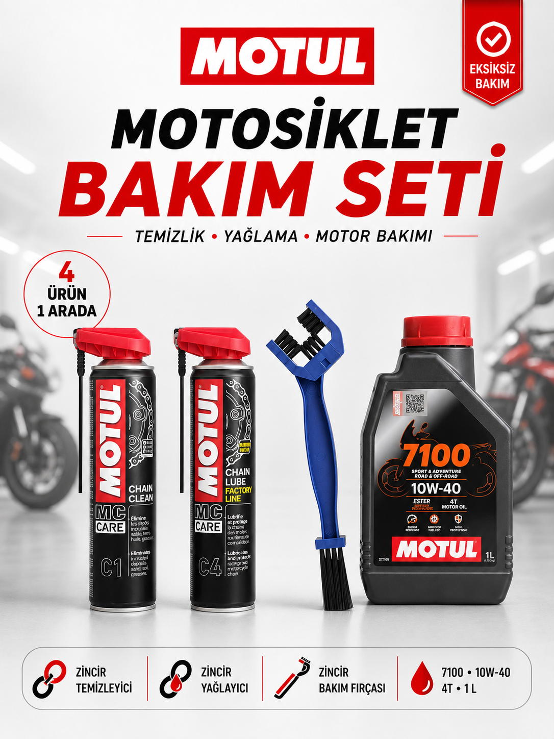 Motul 7100 10W-40 1L + C1 + C4 + Fırça
