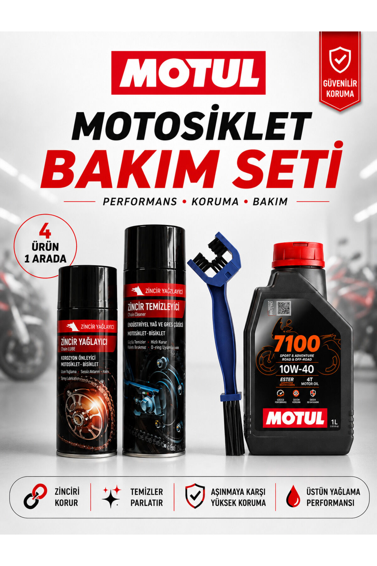 Motul 7100 10W-40 + Po temizleyici + Po Yağlayıcı + Fırça