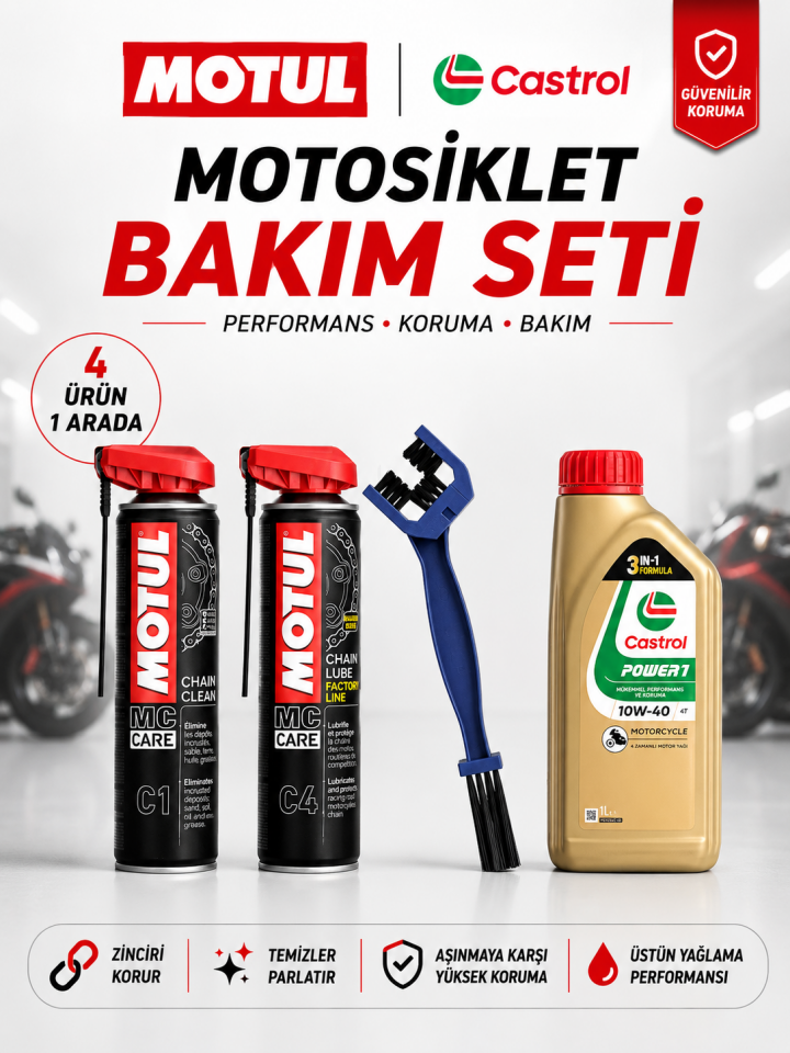 Motul C1 + C4 + Fırça + Castrol Power1 10W-40 1L