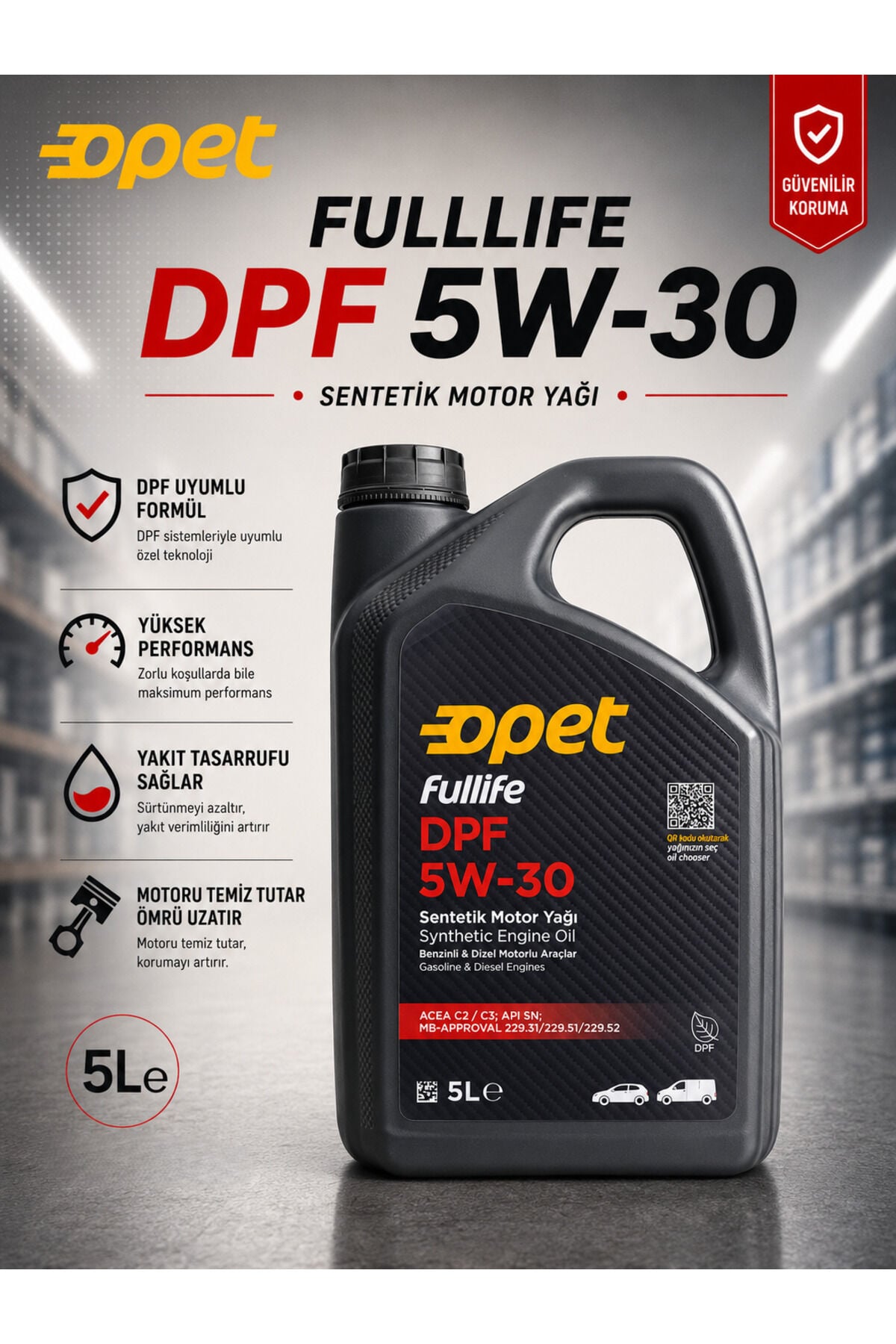 Opet FullLife DPF 5W-30 5 L Sentetik Motor Yağı ACEA C2/C3 API SN