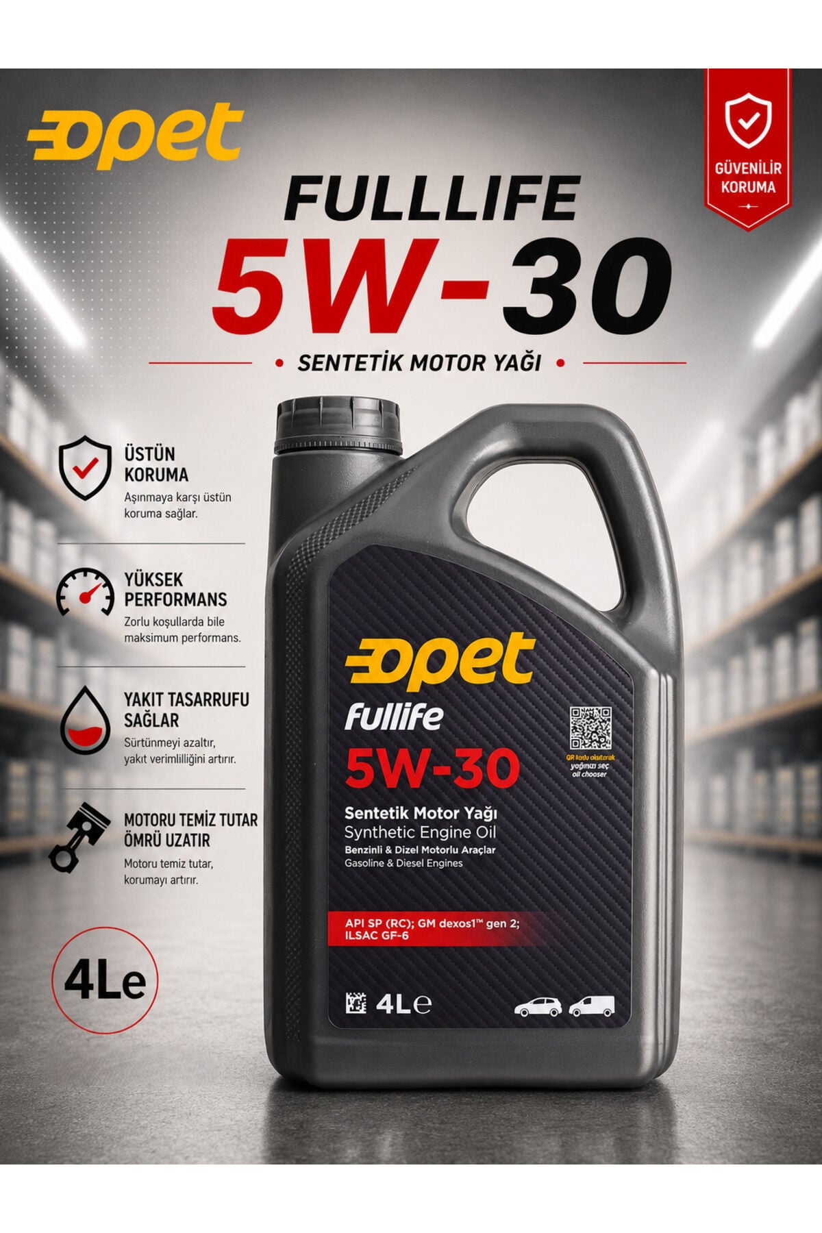 Opet FullLife 5W-30 4 L Sentetik Motor Yağı API SP ILSAC GF-6 Dexos1 Gen 2