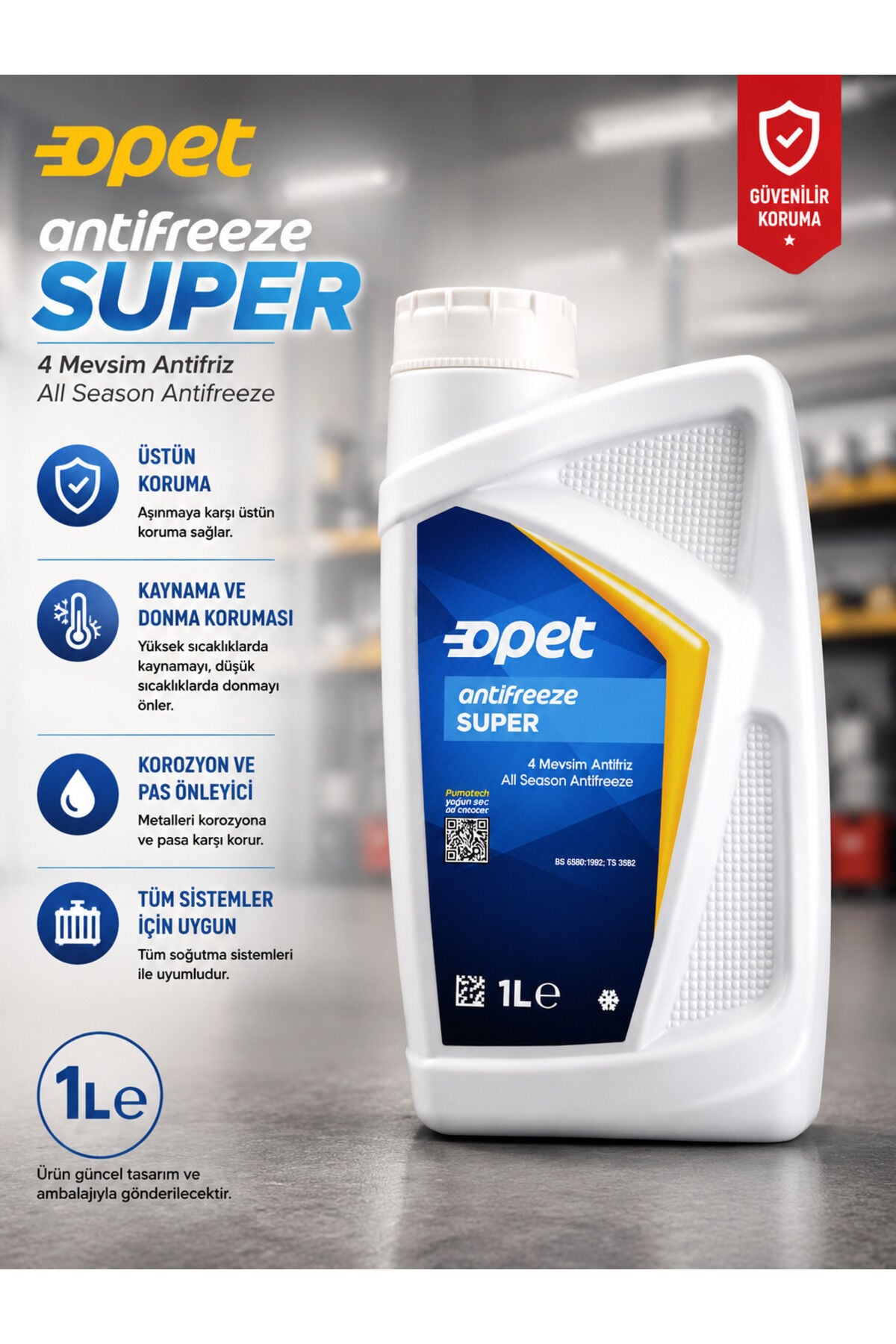 Opet Antifreeze Super 1 L 4 Mevsim Konsantre Antifriz BS 6580 TS 3582