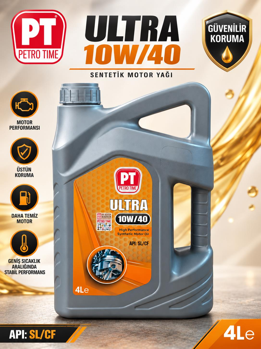 Petro Time Ultra 10W-40 Sentetik Motor Yağı  4 L ÜRETİM TARİHİ 2026