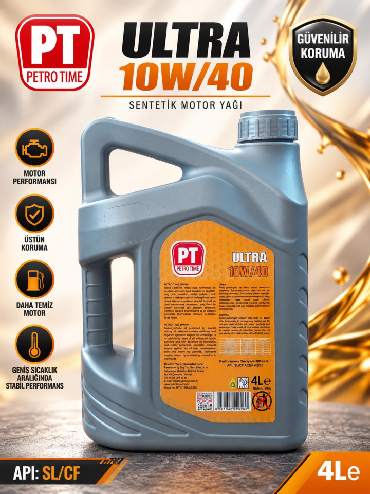 Petro Time Ultra 10W-40 Sentetik Motor Yağı  4 L ÜRETİM TARİHİ 2026
