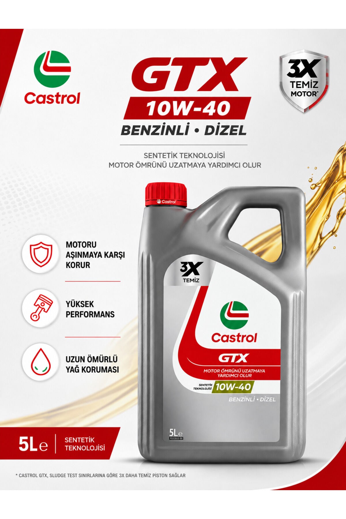 CASTROL GTX 10W-40 5 L Sentetik Teknolojili Benzinli Dizel Motor Yağı