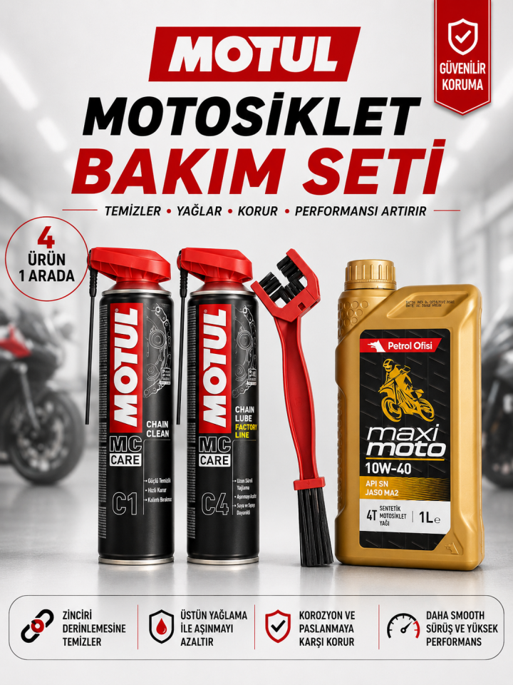 Motul C1 C4 + Maximoto 10W-40 1L Motosiklet Bakım Seti + Zincir Fırçası