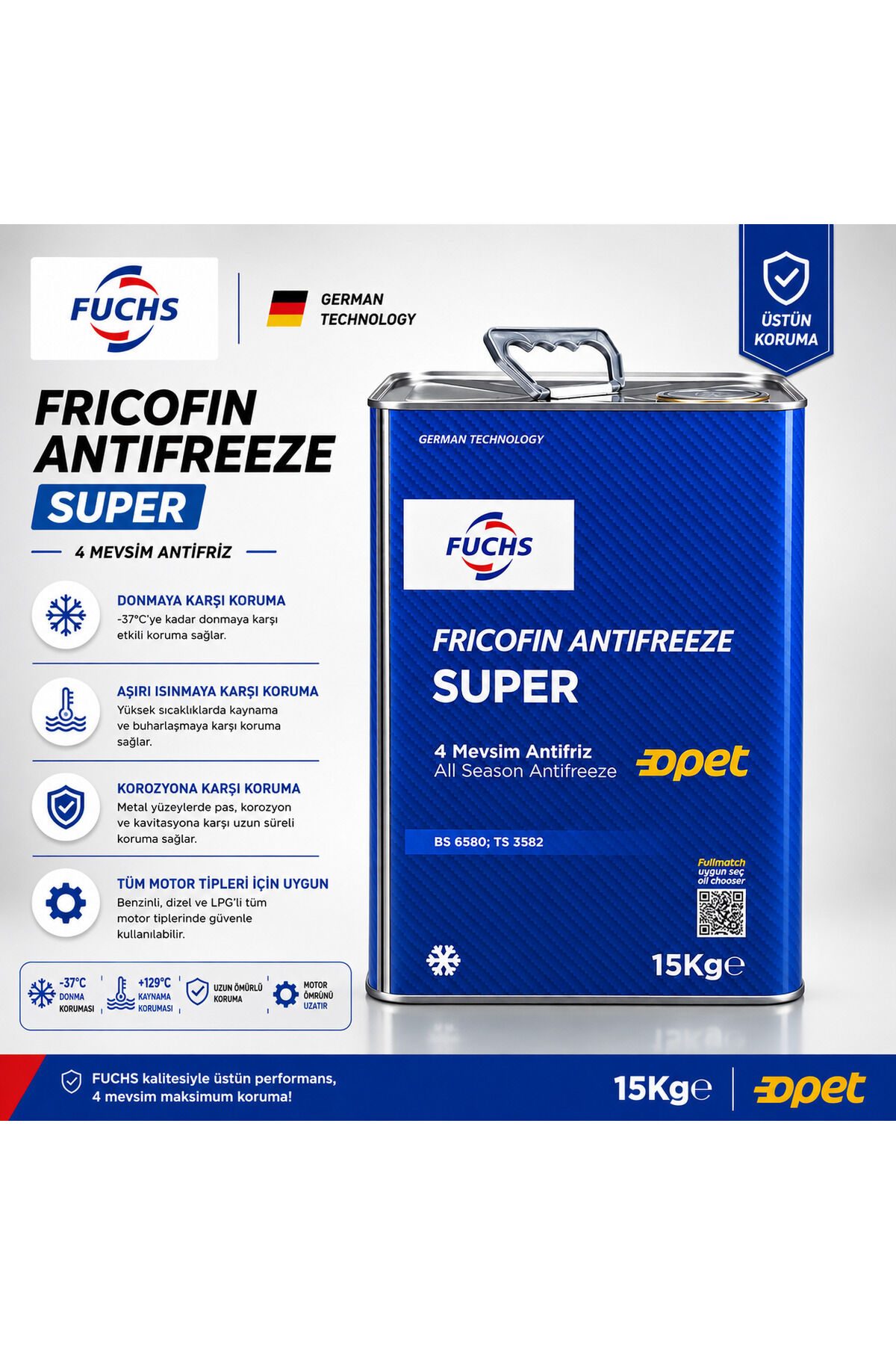 Opet Super Antifriz 15 Kg 4 Mevsim Mavi Konsantre Antifriz