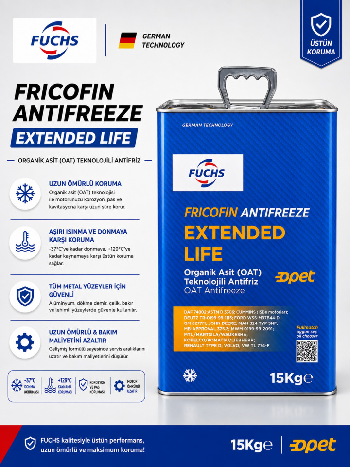 Opet Extended Life Antifriz 15 Kg - OAT Organik Konsantre Antifriz