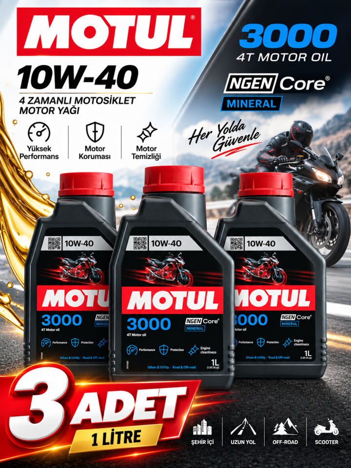 Motul 3000 10W-40 1 Litre 3 ADET - Huni Hediyeli