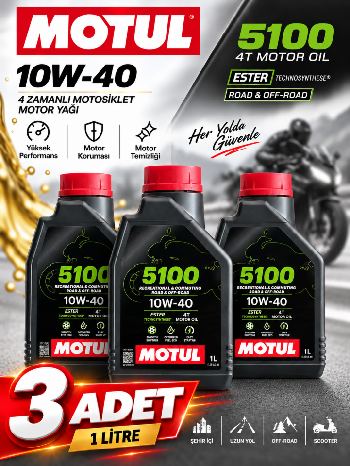 Motul 5100 10W-40 1 Litre 3 ADET - Huni Hediyeli