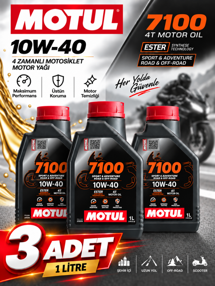 Motul 7100 10W-40 1 Litre 3 ADET - Huni Hediyeli