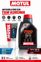 Motul 7100 10W-40 4T Tam Sentetik 1L + Scooter Gear 80W-90 Motor ve Şanzıman Yağı Seti