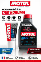 Motul 3000 10W-40 4T 1L + Scooter Gear 80W-90 Motor ve Şanzıman Yağı Seti
