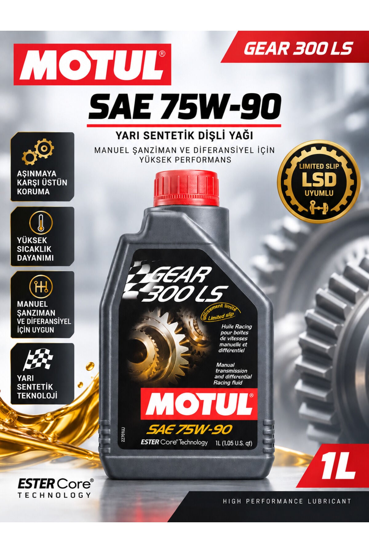 Motul Gear 300 LS 75W-90 1 L Tam Sentetik LSD Şanzıman ve Diferansiyel Yağı
