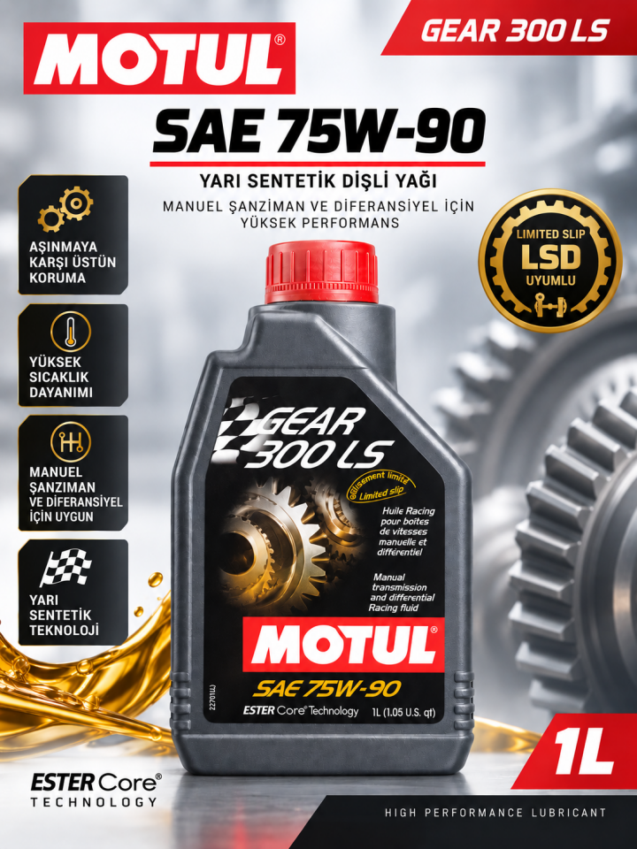 Motul Gear 300 LS 75W-90 1 L Tam Sentetik LSD Şanzıman ve Diferansiyel Yağı
