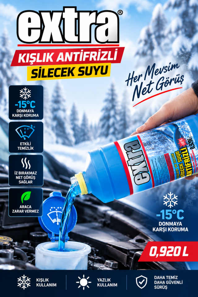 Extra Antifrizli Silecek Suyu -15°C Kışlık ve Yazlık Cam Suyu 920 ML