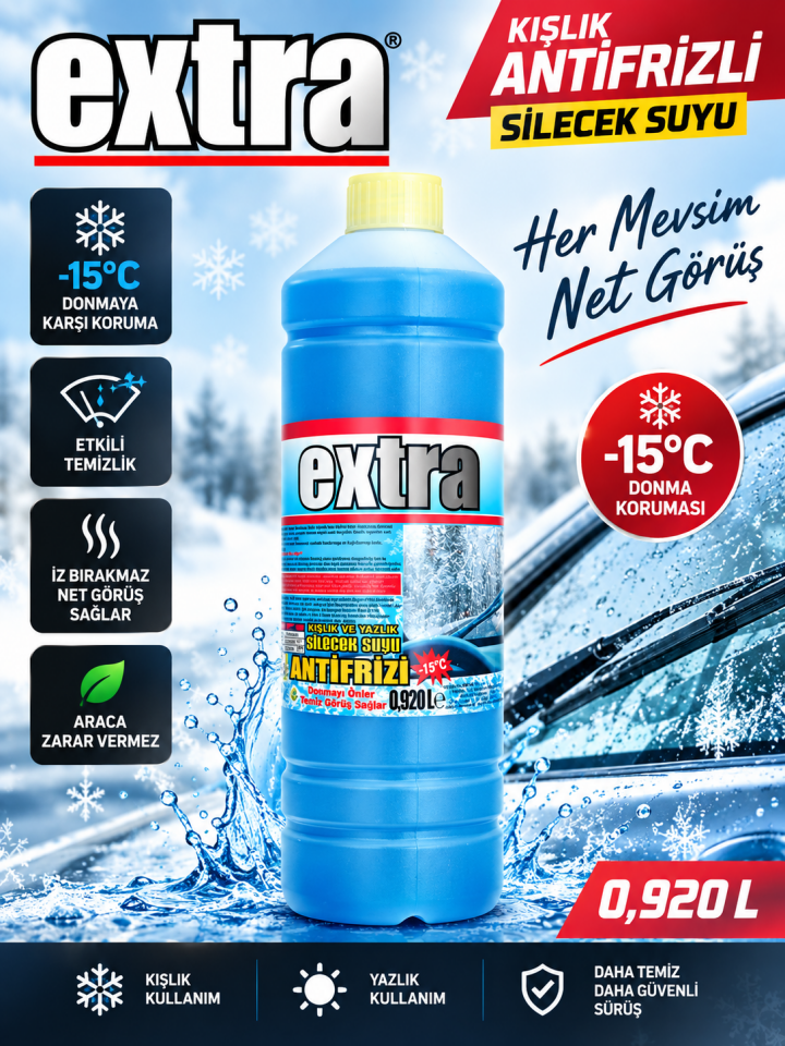 Extra Antifrizli Silecek Suyu -15°C Kışlık ve Yazlık Cam Suyu 920 ML