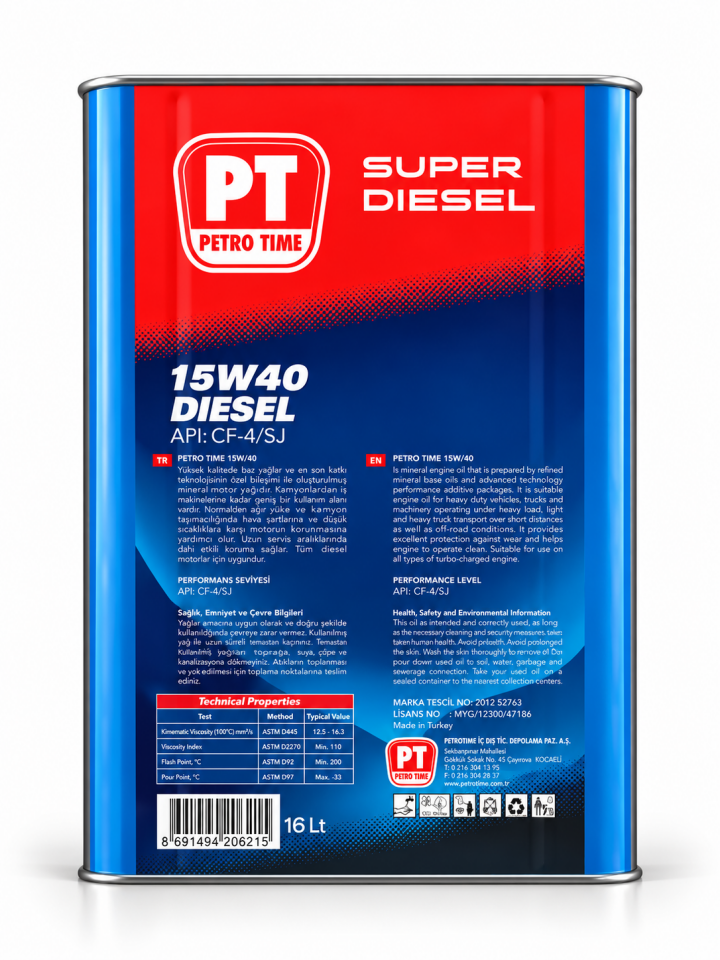Petro Time 15W-40 CF/4 SJ Motor Yağı 16 L