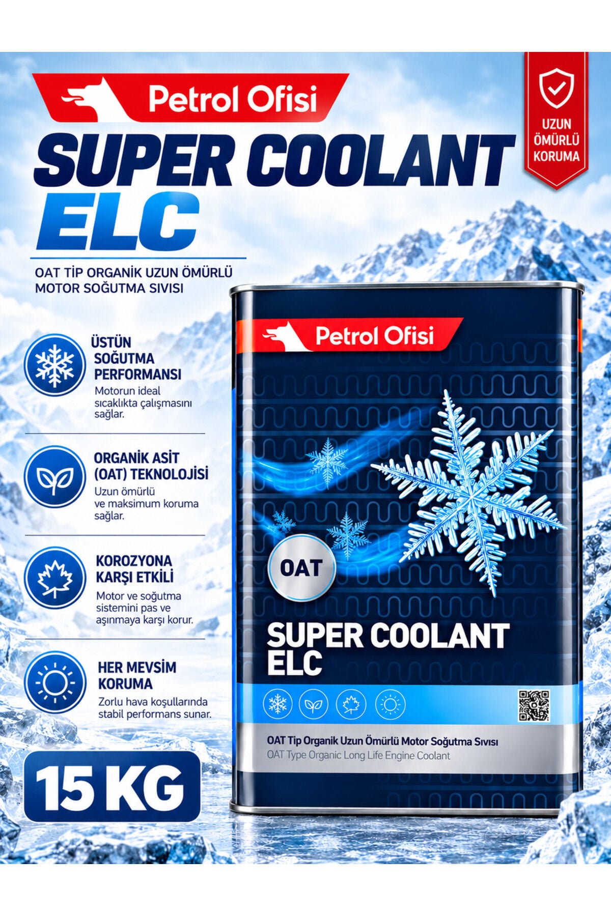 Petrol Ofisi Super Coolant ELC 15 KG OAT Organik Uzun Ömürlü Antifriz
