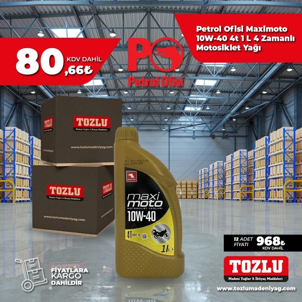 Petrol Ofisi Maximoto 10W-40 4t 1 L 4 Zamanlı Motosiklet Yağı 12 Adet