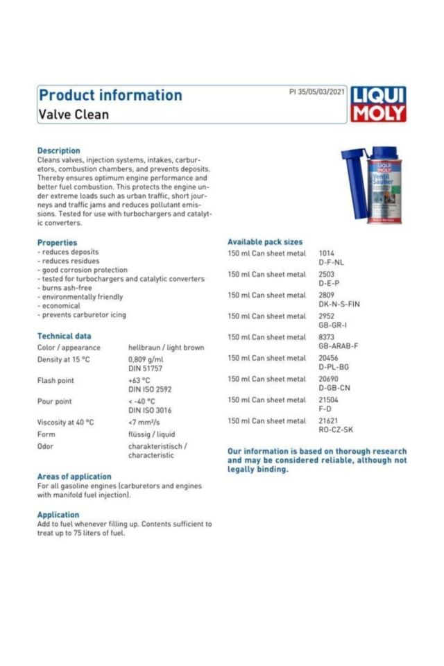 Liqui Moly Valf Supap Temizleyici 150 ml 1014