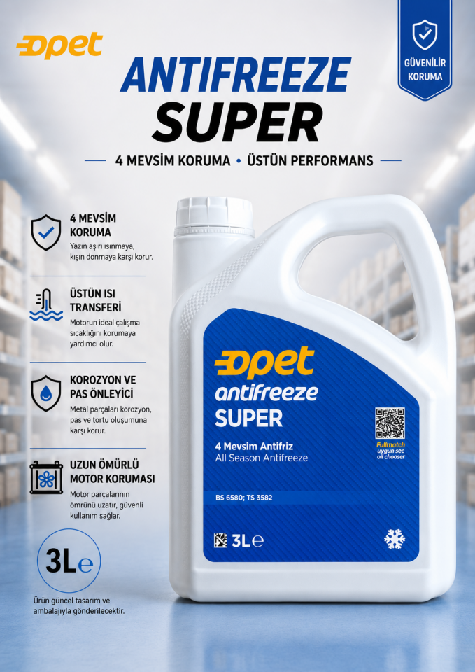 Opet Süper Antifreeze 4 Mevsim 3 Litre Mavi Antifiriz