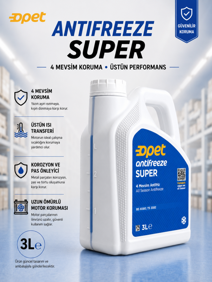 Opet Süper Antifreeze 4 Mevsim 3 Litre Mavi Antifiriz
