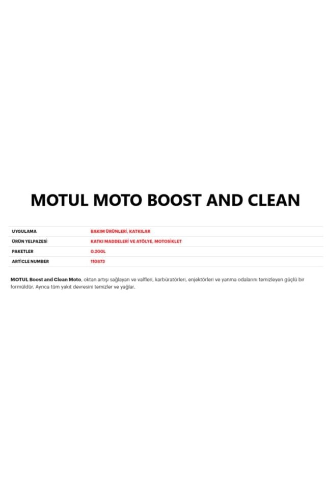 Motul Boost And Clean Benzin Oktan Arttırıcı 200ml